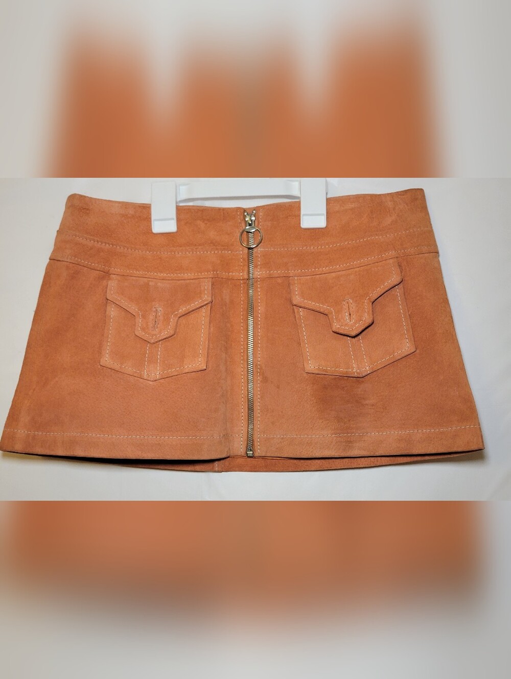 Y2K Wet Seal Rust Orange Leather Mini Skirt with Front Zip